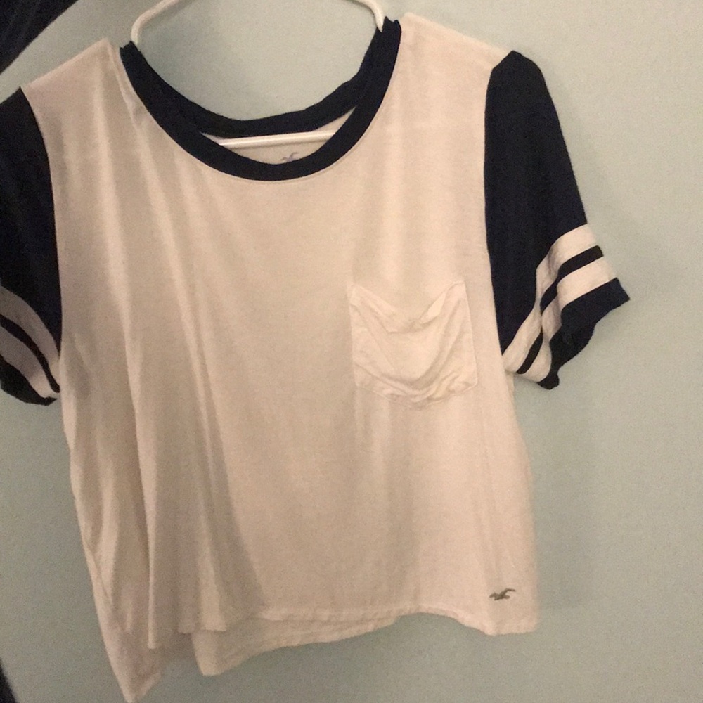 White Top with blue striped sleeves